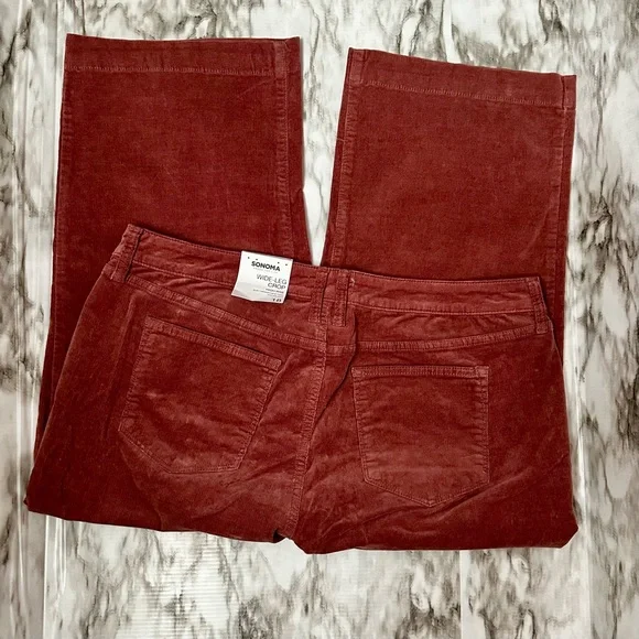 Sonoma Womens Size 18 Corduroy Wide Leg Cropped Pants High Waisted Russet Color - Picture 4 of 6